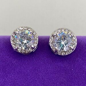 💛 Brilliant Crystal Sparkle Studs | Silver Tone Geometric Halo Earrings